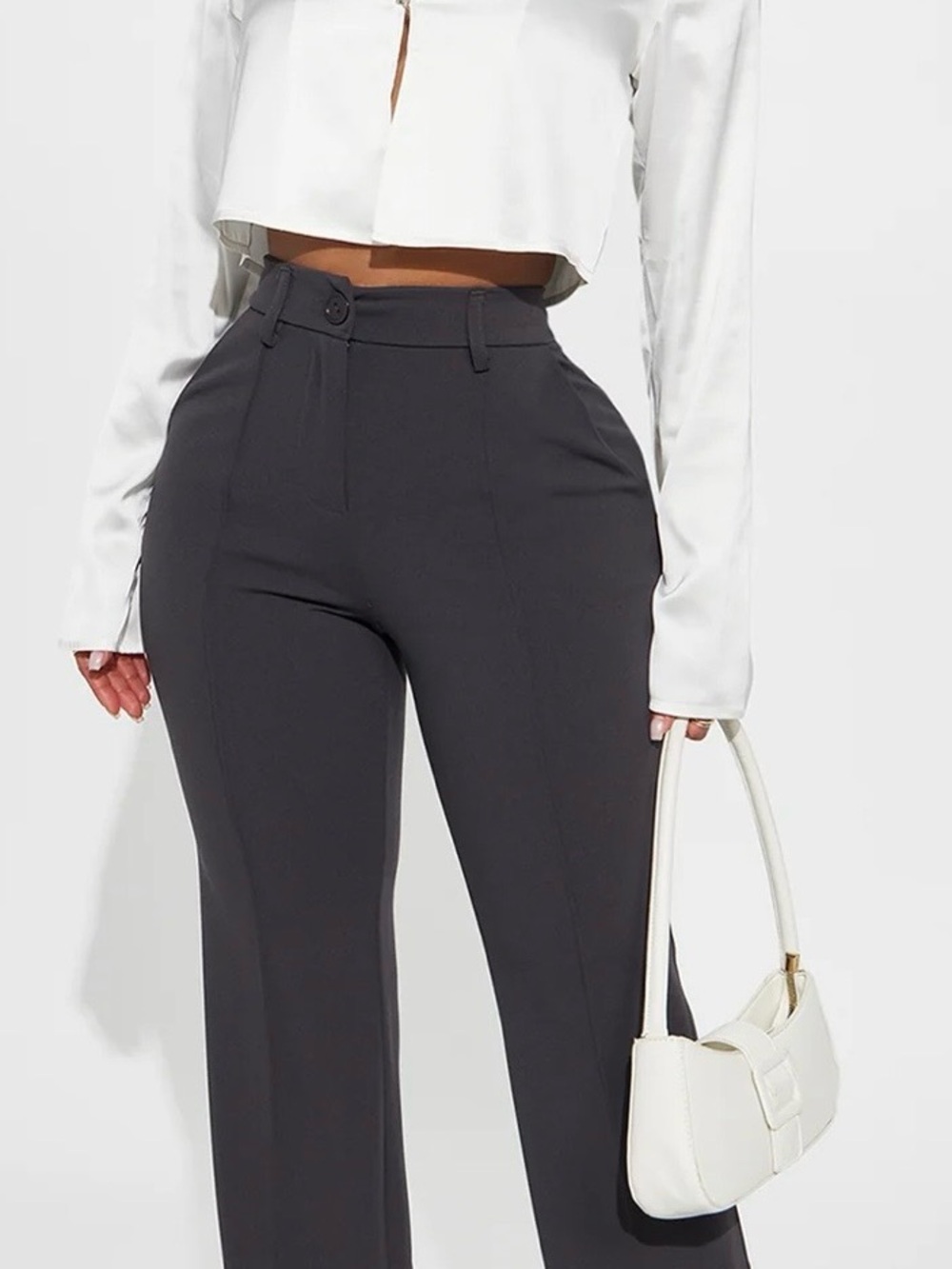 Fashion Nova High-Rise Straight-Leg Trousers in Black